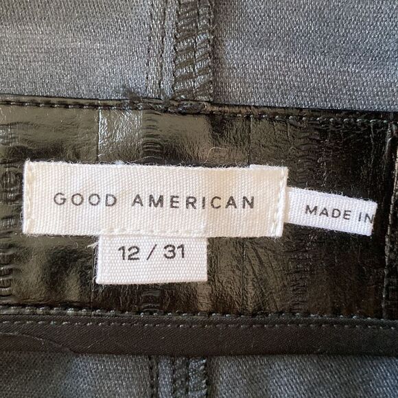 Good American Faux Better Than Leather Black Textured Overalls Straight Leg - Picture 10 of 16